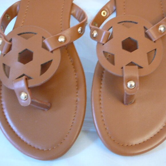 Hofeny Women's Brown Slip On Flip Flop Dressy Beach Sandals-Star Design-Size 9 - Picture 2 of 4